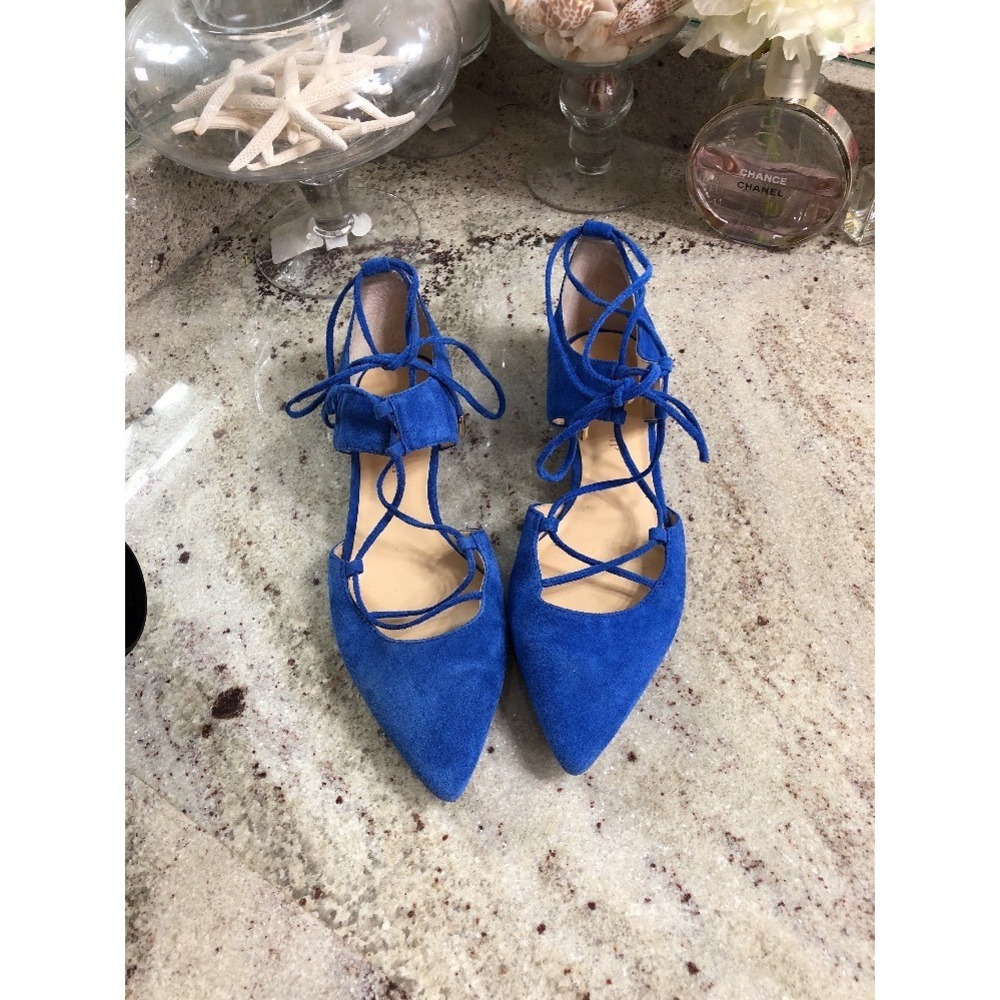 Ivanka Trump Tavyn Flats Royal BLUE Suede 6 1/2 Womens Gladiator Straps Lace up
